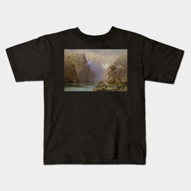 Milford Sound, by John Gully. Kids T-Shirt by honeythief